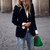 Women's Elegant Office Lady Velvet Blazets Suit Notched Collar Solid Minimalist Casual Single Button Jacket Autumn Outerwear