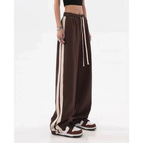 Striped Streetwear Baggy Straight Trousers Joggers Sweatpants Hip Hop Women Elastic High Waist Wide Leg Sports Pants Loose