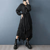 Irregular Black Vintage Pleated Dresses For Women Loose Casual Long Sleeve Midi Dress Clothing Spring Autumn