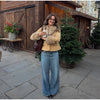 Beige Faux Suede Women Jacket Fur Collar Cuffs Trim Button Front Coat Vintage Western Cowgirl Style Warm Winter Outerwear