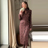 Floral Print High Neck Midi Dress For Women Chic Long Sleeve Button Front Sheath Dresses Office Party Commuting Clothes
