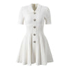 Sml Elastic Knitted Solid Color Flip Collar Button Back Zipper Large hem Pleated Casual Women's Dress