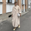 Convertible Collar Oversized Maxi Trench Coat Women Snap Buttons Dolman Sleeve Patch Pockets Outerwear Ladies Trench Jacket