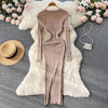 Winter Women Knit Maxi Dress O Neck Autumn Long Sleeve Slim Solid Harajuku Ladies Pencil Sweater Long Dresses