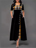 Women's Irregular Lattice Patchwork Long Dresses Vintage Buttons O Neck Half Sleeves Casual Lady Commuting Dress