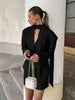 Solid Slim Elegant Jacket Women's Autumn Lace Up Patchwork Long Sleeve Bodycon Blazer Femme Office Commuter Coats