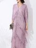 High End Pleated Maxi Dress Women V Neck Batwing Sleeves Stitching Color Tassel Elegant Dresses Ladies Clothes 2DA1641
