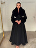 Women Wool Blend Coat Faux Fur Collar And Cuffs Fitted Waist Flared Maxi Silhouette Outerwear Winter Elegant Street Overcoat