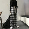 Oversize Women Sweatpants Black Plaid Casual Pants Baggy Elastic Waist Pockets Student Unisex Hip Hop Loose Trousers