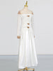 Chic Prom Robe for Women Scarf Collar Lantern Sleeve High Waist Temperament Pleated Evening Dress Female Clothes