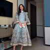 Retro Floral Print Women's Long Dress With Tassel Belt Stand Collar Long Sleeve Muslim Kaftan Dresses Spring Lady Robes