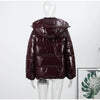 Women Solid Hooded Glossy Padded Jacket Long Sleeve Stand Zipper Fluffy Warm Coat Autumn Winter Chic Casual Street Jackets