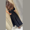 Elegant Belt Women Long Black Dress Full Sleeve Pleated Lapel Waist-Closed Female A Line Dresses Spring Lady Robes