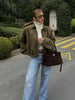 Vintage Oversized Suede Leather Jacket Women Shoulder Pad Full Sleeve One Button Coat autumn Lady Chic Bomber Streetwear