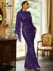 Elegant Apricot Sequin Muslim Party Dress Women Split Sleeve High Neck Bodycon Dubai Evening Dresses Prom Gown