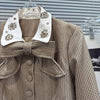 Autumn Women's Two-pieces Set Bow Tie Scarf Plaid Short Jacket Casual Versatile Belt Shorts Sets Female 11A06528