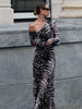 Patchwork Design Long Dress Women Autumn Inclined Shoulder Full Sleeve Skinny Stretch Wild Style Streetwear