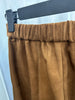 Retro Leather Ankle-Length Pants Women Elastic Waist Suede Sheepskin Wide Leg Length Straight Cylinder Trousers Black brown
