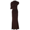 Irregular Ruched Sexy Maxi Dress For Women Elegant Autumn Inclined Shoulder Pleated Club Party Long Dresses Female