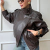 Black Jacket Women's Coat Faux Leather Jacket Outerwears Demi-Season Bomber Moto Biker Zipper Jacket High Neck Short Coat