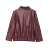 Wine Red Faux Leather Jakcet Outerwear Thicken Zipper Lapel Pu Coats Autumn Winter Streetwear Ladies Tops Women