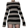 Women Mini Bodycon Dress Stripe Boat-Neck Long Sleeve Short Dress Spring Autumn Wrapped Hip Party Dress