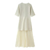 Women Elegant Half Sleeves O-Collar Pleated Dress Spring Woman Rear Zipper Splicing Vintage Casual Knitted Long Dress