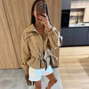 Elastic Drawstring Waist Jackets Women Casual Stand Collar Long Sleeves Cropped Trench Outerwear Lady Autumn Daily Windbreaker