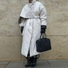 Women's Long Jackets Detachable Shawl Lace Up Waist Cinching Padded Coats Winter Lady Full Sleeve Solid Loose Coat Outerwear