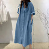 Autumn Collection Women's Cowboy Long Dress Loose Single Breasted Flip Collar Casual Medium Long Shirt Dress