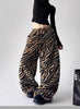 Women's zebra stripe print loose plush pants Tiger Print Lamb Wool Warm Casual Pants Women Y2K Straight Casual Trousers