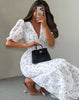 Women White Floral Print Puff Sleeve Blazer Collar Peplum Mermaid Midi Dress Elegant Casual Gown Bridesmaid Wedding Sundress