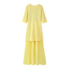 Women Elegant Half Sleeves O-Collar Pleated Dress Spring Woman Rear Zipper Splicing Vintage Casual Knitted Long Dress