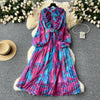 Retro Elegant Autumn Edible Tree Fungus Patchwork Long Sleeves Print Chiffon Dress A-line French Vintage Vacation Women Dresses