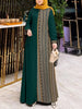 Women Ethnic Printed Panels Maxi Dress Long Sleeve Hijab O Neck Muslim Islamic Patchwork Vestidos Loose Casual Abaya Robe