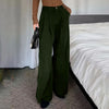 Spring Autumn Loose-Fitting Corduroy Trousers Women's Solid Color Button Pocket Corduroy Wide-Leg Pants Straight Pants