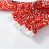 Red Floral Print Peter Pan Collar Dress Women Puff Sleeve V Neck Button Down A-line Mini Dress Lady Weekend Getaway Robe