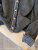 High-Quality Korean Denim Shirt Collar Stitching Fake Two-piece Sweater Women Cardigan Chic Knitted Coat Female Tops