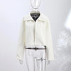 Chic Women Cropped PU Leather Jacket Stand Collar Wide Flare Sleeve Asymmetrical Wrap Open Front Coat Autumn Loose Jackets