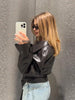 Drawstring Waist Brown Textured PU Leather Jacket Women High Neck Asymmetric Zip Button Detail Oversized Full Streetwear