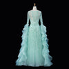 Plus Size Long Sleeve Evening Dress Arabic Women's Beaded Tiered Ruffles Elegant Party Gowns SS410 Customized