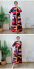 Contrast Color Printing Pleated Dress Women Round Neck Long Sleeves Dresses Party Spring 2AA1751
