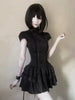 Gothic Lolita Y2K Women's Mini Dress Double Breasted Striped Ruffle Hem Slim Fit Harajuku Dark Cute Night Out Streetwear