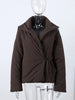 Stand Collar Cotton Jackets For Women Casual Long Sleeve Side Lace Up Coats Lady Winter Street Warm Chic Outerwear