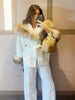 Women's Winter Coats Hooded Faux Fur Patchwork Furry Collar Lace Up Winter Coats Autum Female Long Sleeve Coat Outerwears