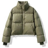 Solid Color Windproof Cropped Puffer Jacket Women Winter Thick Short Coat Warm Coat Fluffy Parka Vintage Tops Women's Clothing