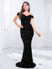 Off The Shoulder Mermaid Evening Dress Red Stretchy Sequin Velvet Slash Neck Floor Length Women Party Dresses