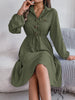 Autumn Winter Dresses for Women Casual Solid Color Button Tie Up Long Sleeved Shirt Dress Blue Green Black Red Woman Clothing