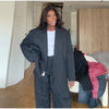 Loose Contrast Stitching Blazer Trousers Set Lapel Blazer Double Breasted Shoulder Pad Wide Leg Pants Casual Women Sets