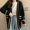 Autumn Vintage Mid Long Sweater Cardigan Woman Preppy Style Contrast Color Knitted Coat No Button Casual Street Open Outerwear
